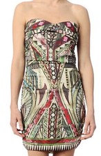 Iro Strapless Stretch Silk Printed Mini Dress Size 38 4