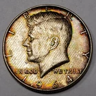 1964 50c Kennedy Half Dollar - Neon Rainbow Textured Canvas Bag Toning - Y4935