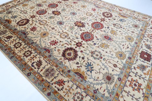 10 x 14 ft Floral Beige Large Size Area Rug Afghan Hand Knotted Veg Dye Wool Rug - Picture 2 of 11