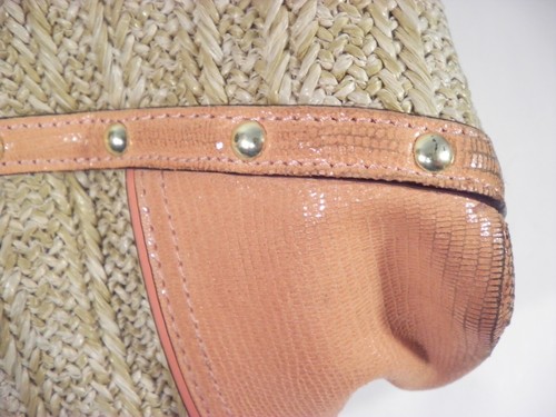 Coach Alexandra Python Peach Purse Straw Tote F21959 Studded Coral Handbag B1320 - Picture 15 of 24
