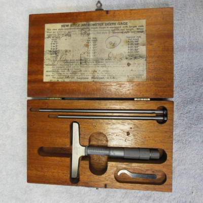 LUFKIN  No. 513  Micrometer Depth Gauge,  Original Wood Box