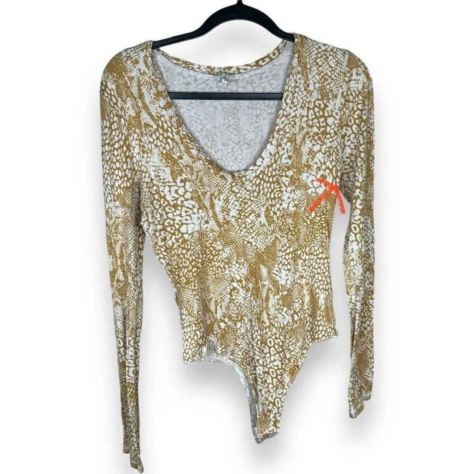 Free People Size Large Womens Bodysuit Snakeskin Animal Print Edgy Y2K Indie - Image 4 of 4