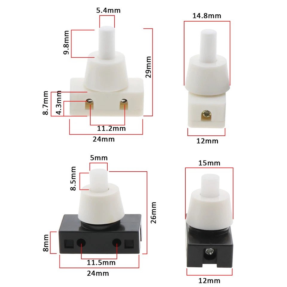 4pk 250V 10A Miniature Push Button Switch Power Switch Table Lamp Light Switch - Image 4 of 4