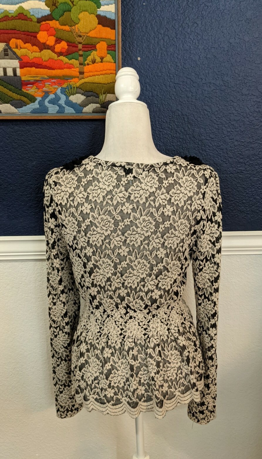 RYU Anthropologie Vintage Style Lace Cardigan Bla… - image 6
