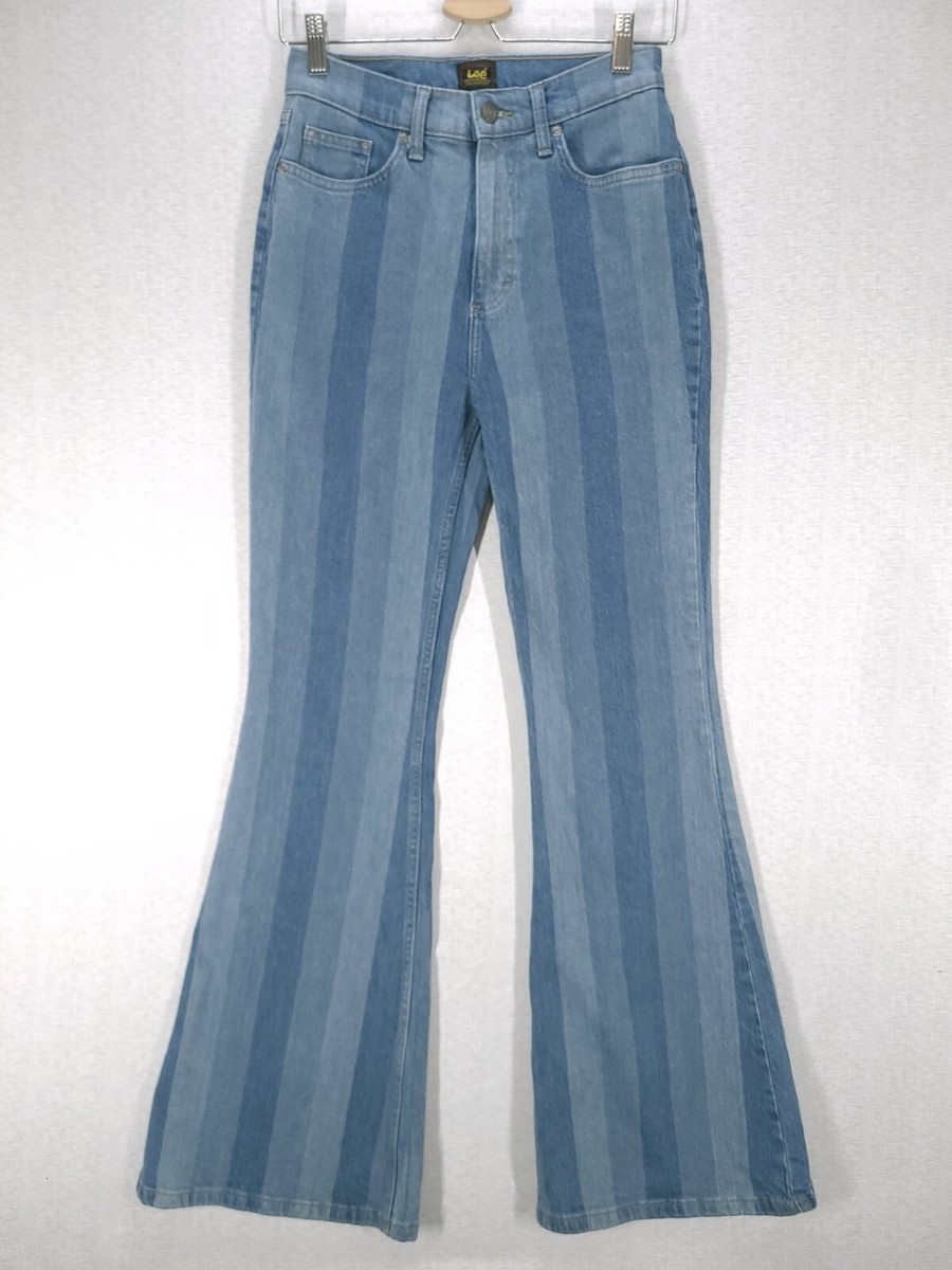 Lee Womens Striped Jeans Size 2 Hits of Blue High Rise Flare Lee Womens Striped Jeans Size 2 Hits of Blue High Rise Flare