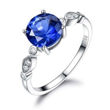 Created Blue Sapphire Engagement Ring for Women Sterling Silver Ginger Lyne C...