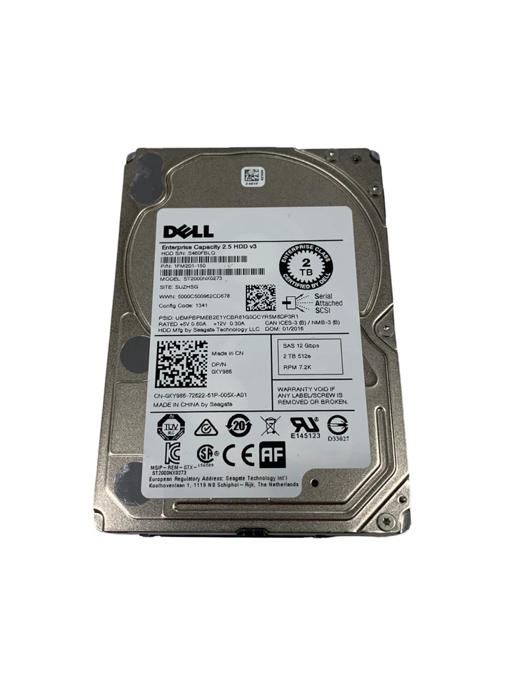 Dell PowerEdge 2TB SAS 2.5" HDD Hard Drive 7.2K SAS  12G - XY986 ST2000NX0273 - Image 3 of 4