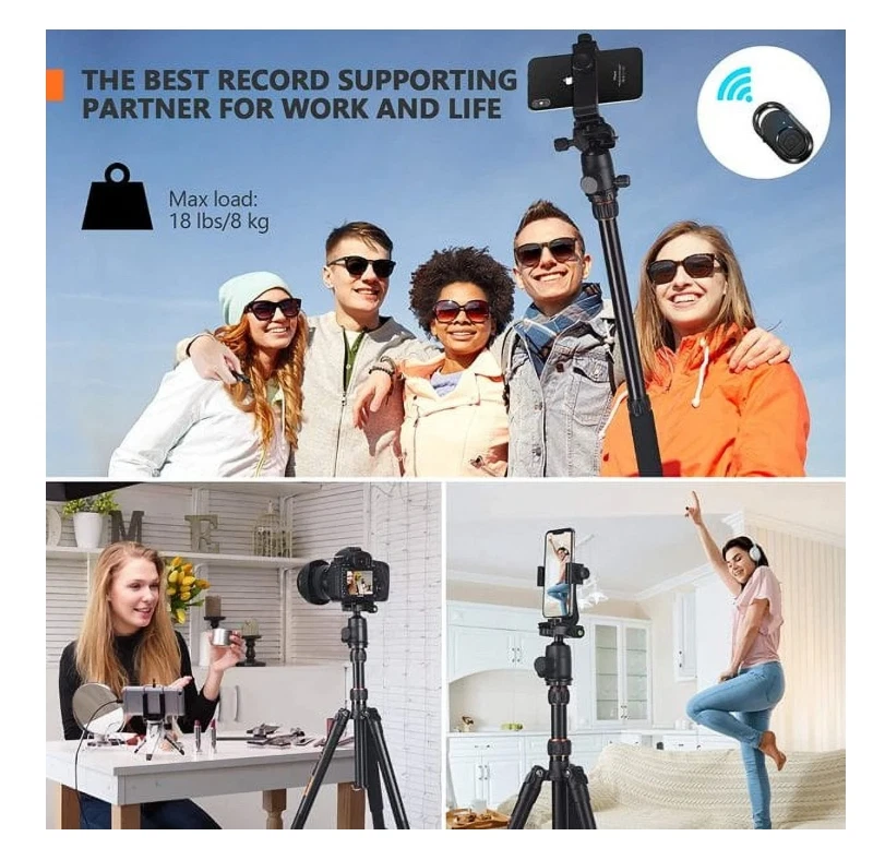 81 Inch Tripod With Monopod, Suitable For Smartphone And DSLR Camera ,360° shoot - Image 3 of 4