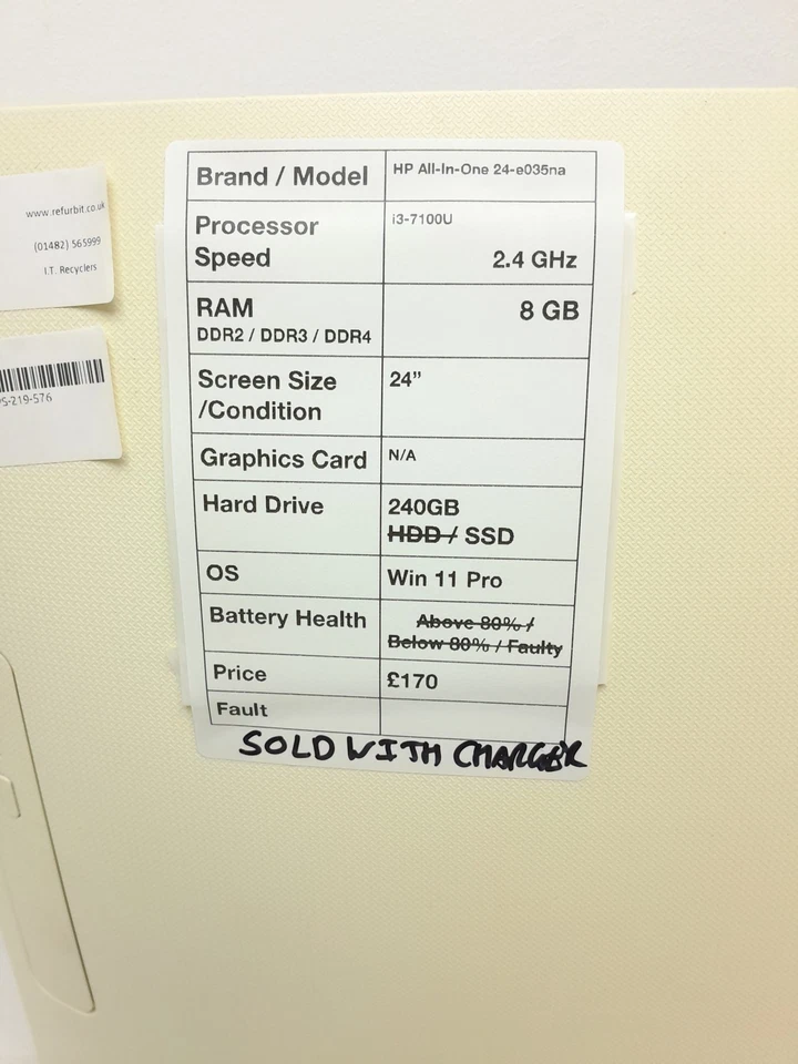 HP 24-e035na - i3-7100U 2.4GHz - 8GB Ram - 24" - 240GB SSD - Windows 11 Pro - Image 3 of 4