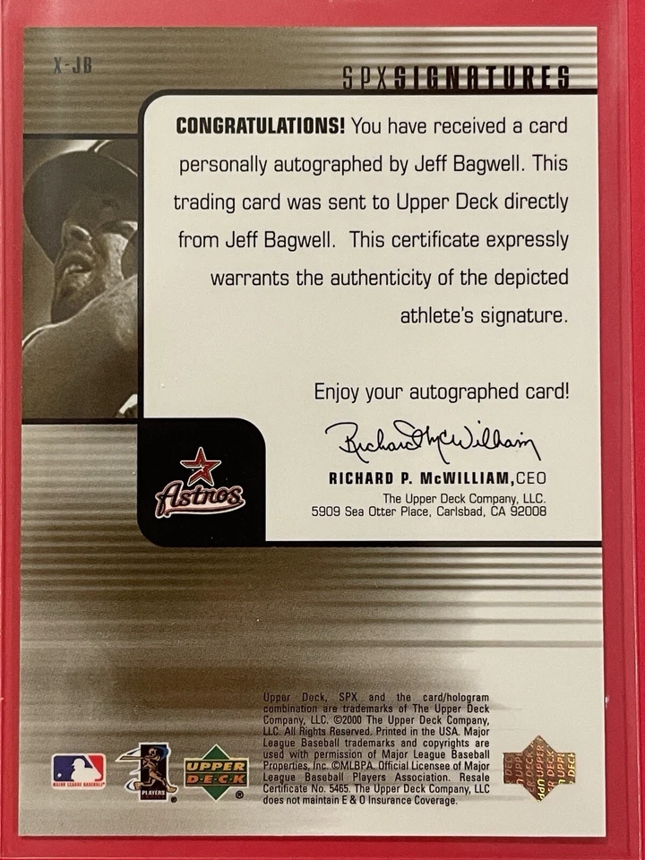 2000 SPx Jeff Bagwell SPx Signatures Auto #X-JB Baseball Houston Astros HOF - Image 2 of 2