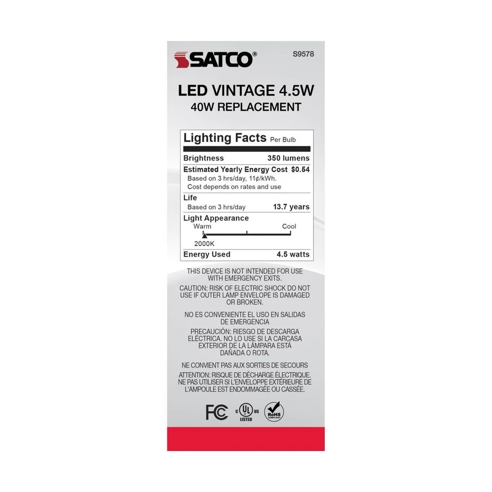 Satco S9578 - 4.5 Watt ST19 LED Vintage Amber Light Bulbs - 2000K  (6 Pack) - Image 4 of 4