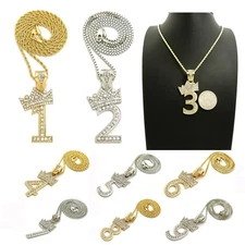 NEW # 1 to 9 NUMBER PENDANT & 24" VARIOUS CHAINS & COLOR HIP HOP NECKLACES