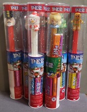 Set of 7 PEZ Christmas dispensers in tubes including Nutcracker, Gingerbread Man