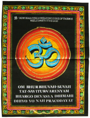 OM Gayatri Mantra AUM Wandbehang Pailletten Hinduismus Indien Nepal Tibet Veden