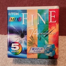 TDK Fine MIX 74 minute 5 pack Mini Disc MD with cool case, Sealed