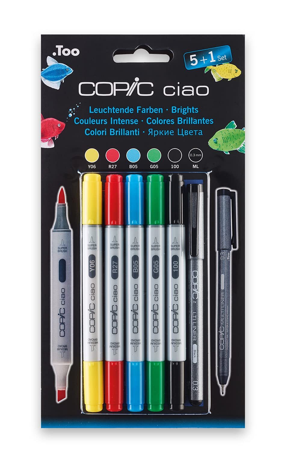 Copic Ciao 5+1 Marker Set - Brights (Pack of 5 + Multiliner Pen) Copic Ciao Set