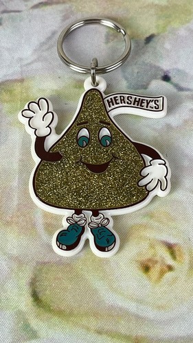 Hershey’s Kiss Glitter Keychain 1995 Vintage Hard Plastic Key Chain Retro Design