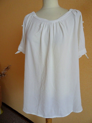 Dünnes Blusenshirt m. Perlen v. Fair Lady, cremefarben, Gr. 40/42, Neu B5
