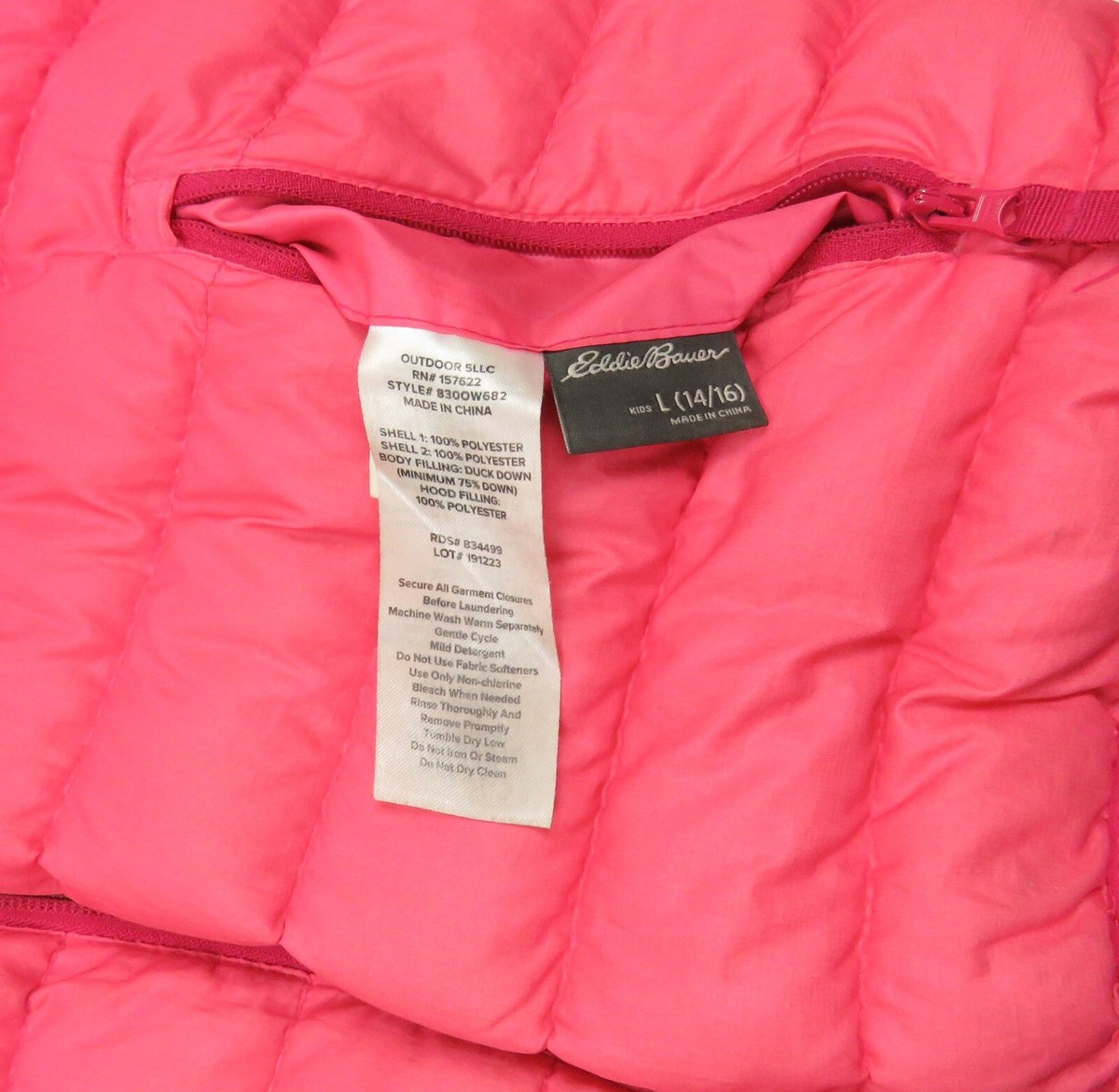Eddie Bauer Reversible Duck Down Quilted Girls Hooded Full Zip