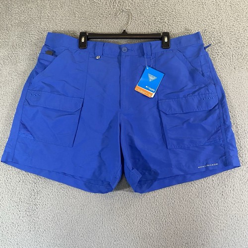 Columbia Shorts Mens 42 Blue PFG Fishing Permit II Hiking Cargo 6" Inseam NEW
