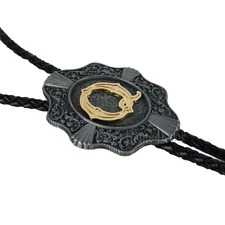 Initial Letter "Q" Bolo Tie Western 38" Genuine Leather Cord Detailed Tips 