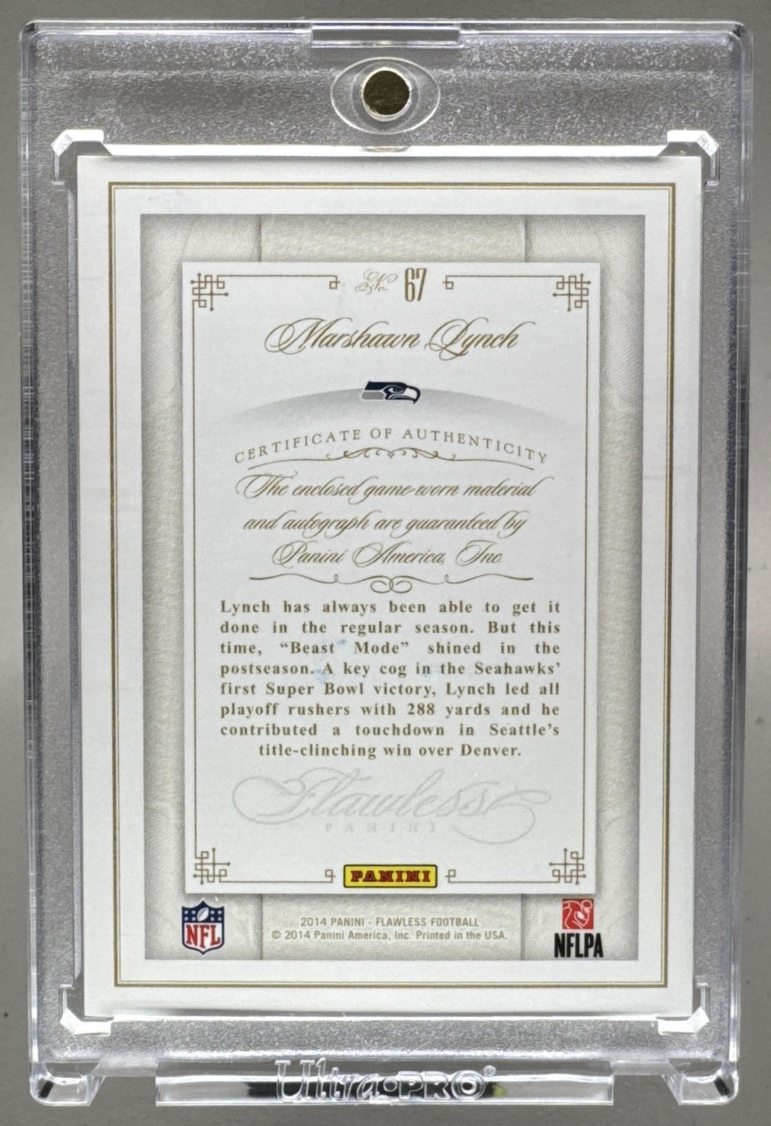 Marshawn Lynch 2014 Panini Flawless #67 Patches Auto /25 view 2