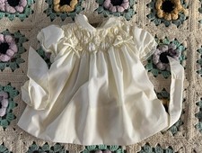 Vintage Cherubs Baby Dress 9 Months Light Yellow Flocked Daisies Dreamy Cottage