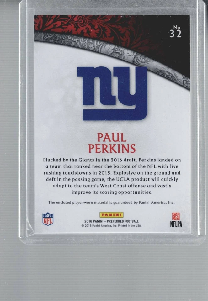 2016 Panini Crown Royale #32 Paul Perkins Jumbo Rookie Silhouettes Jerseys - Image 2 of 2