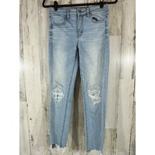American Eagle Womens Jeans Size 4 28x26 Stretchy Distressed Light Wash Ankle