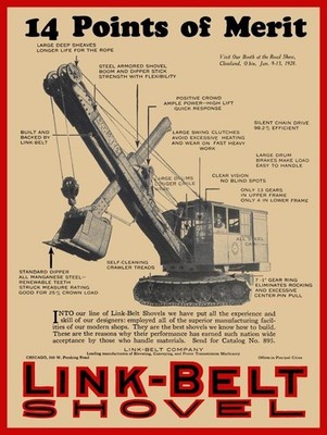 1927 Link Belt Shovels 14 Points of Merit NEW METAL SIGN: 12x16'' Ships Free
