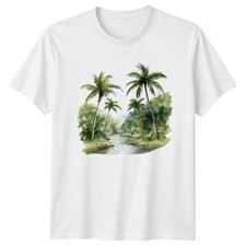 Tropical River Palm Trees Nature Landscape Mens T-Shirt Womens Tee Graphic Shirt