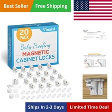 20 Pack Magnetic Cabinet Locks Baby Proofing - Children Proof Cupboard Drawer...