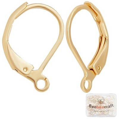Beebeecraft 50Pcs/Box Leverback Earring Findings 15.5x10mm Gold Hooks