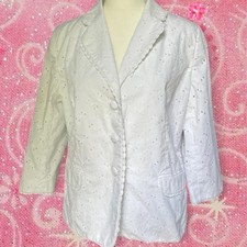 Attention White Eyelet Button Up Blazer with 3/4 Sleeves