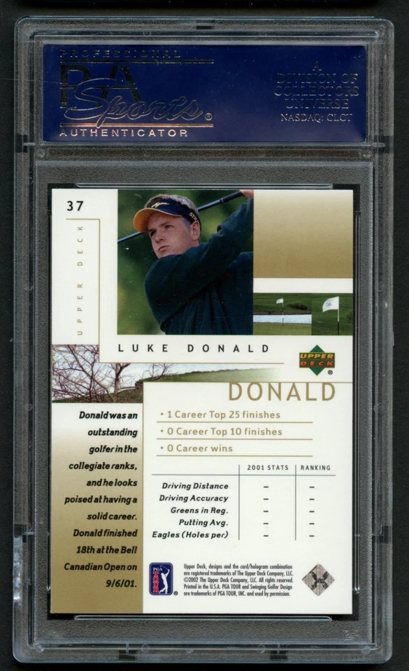 Tarjeta de golf firmada por Luke Donald autografiada 2002 Upper Deck PSA losa Foto 2 de 2