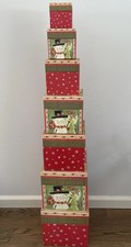 LANG BOXES NESTING SET OF 7 BOXES "TAKE JOY" JOLLY SNOWMAN THEME - RARE! NEW