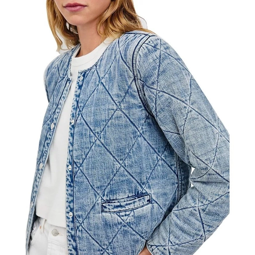 Rails Women Blue Denim Light Wash Ency Front Button Quilted Boxy Jacket Size XL - Image 3 of 4