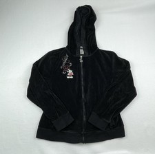 Disney Women's Mickey Mouse Full-Zip Hoodie Black Jacket Embroidered Character