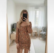 PrettyLittleThing Red Floral Ruched Mini Dress - Size 10 - Brand New With Tags