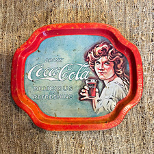 Vintage 1989 Coca-Cola Mini Metal Tray Woman Coke Advertising 7.5” x 6.25”