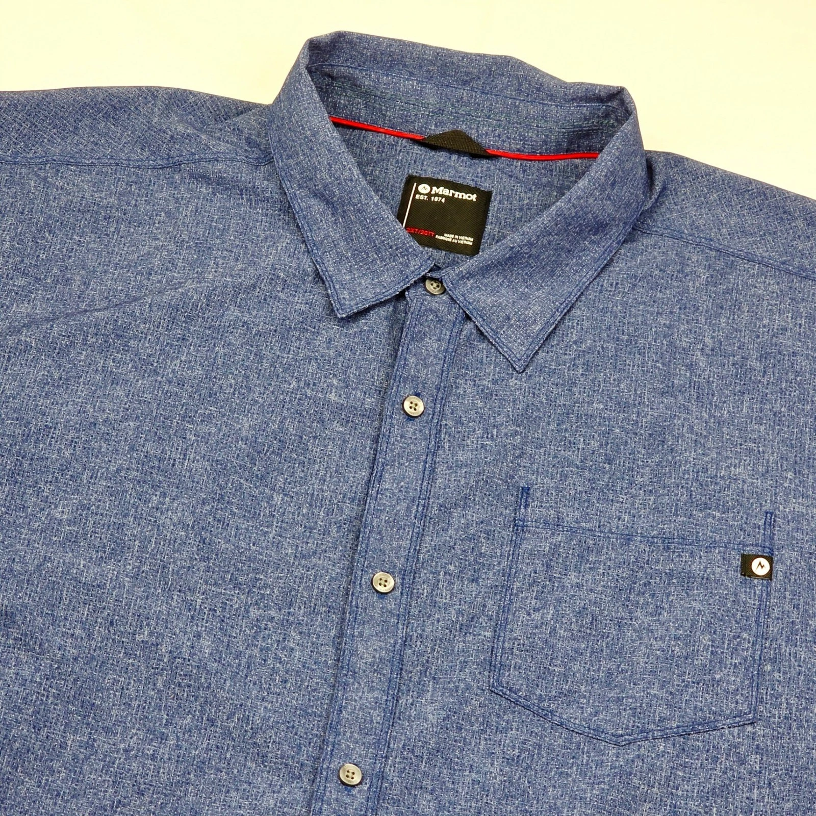 Marmot Button Down Shirt Men 2XT Blue Heathered Short Sleeve Outdoor Hiking