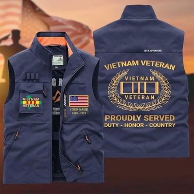 Custom Proudly Served Vietnam Veteran Multi-Pocket Vest Proud Veteran Shirt Gift