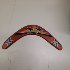 Hand-Painted Aboriginal Boomerang with Kangaroos Australian Style Wood Deco