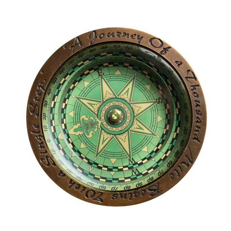 Boussole verte et dorée 9cm pour décoration de bibliothèque classique
