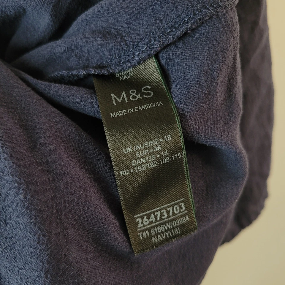 M&S Women Size 18 Navy Blue Embroidered Blouse Boxy Casual Summer Pretty Cottage - Image 4 of 4