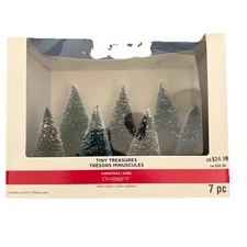Tiny Treasures Holiday VILLAGE PINE MINI-TREES (Set of 7)  4-6 " EACH - NEW