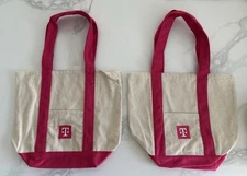 LOT OF 2 T-MOBILE Mini Canvas Tote Bag White Pink 12.5 x 10.5" TMobile Free Ship