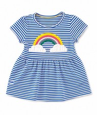 Blue White Striped Rainbow Clouds Dress Girls Size 5Y Boutique Summer
