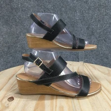 Coach And Four Sandal Womens 11 Black Columbia Slingback Strappy Wedge Leather