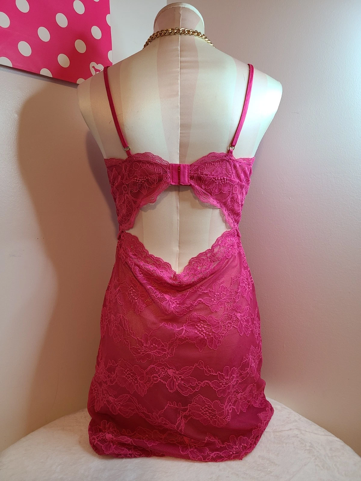 UNDERCOVER Victoria's Secret Mini Abito Slip Increspato Pizzo Ritagliato Taglia Lg Rosa